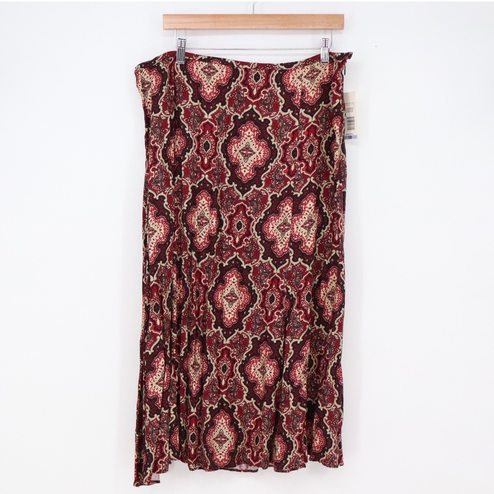 Rena Rowan Skirt Womens 18 Scarlet Damask Paisley Midi Red New